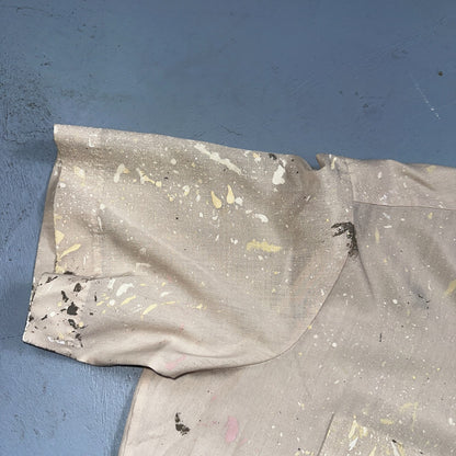 VTG 60s 70s Paint Stained Sears Perma Prest Short Sleeve Camp Shirt 16 Thrashed