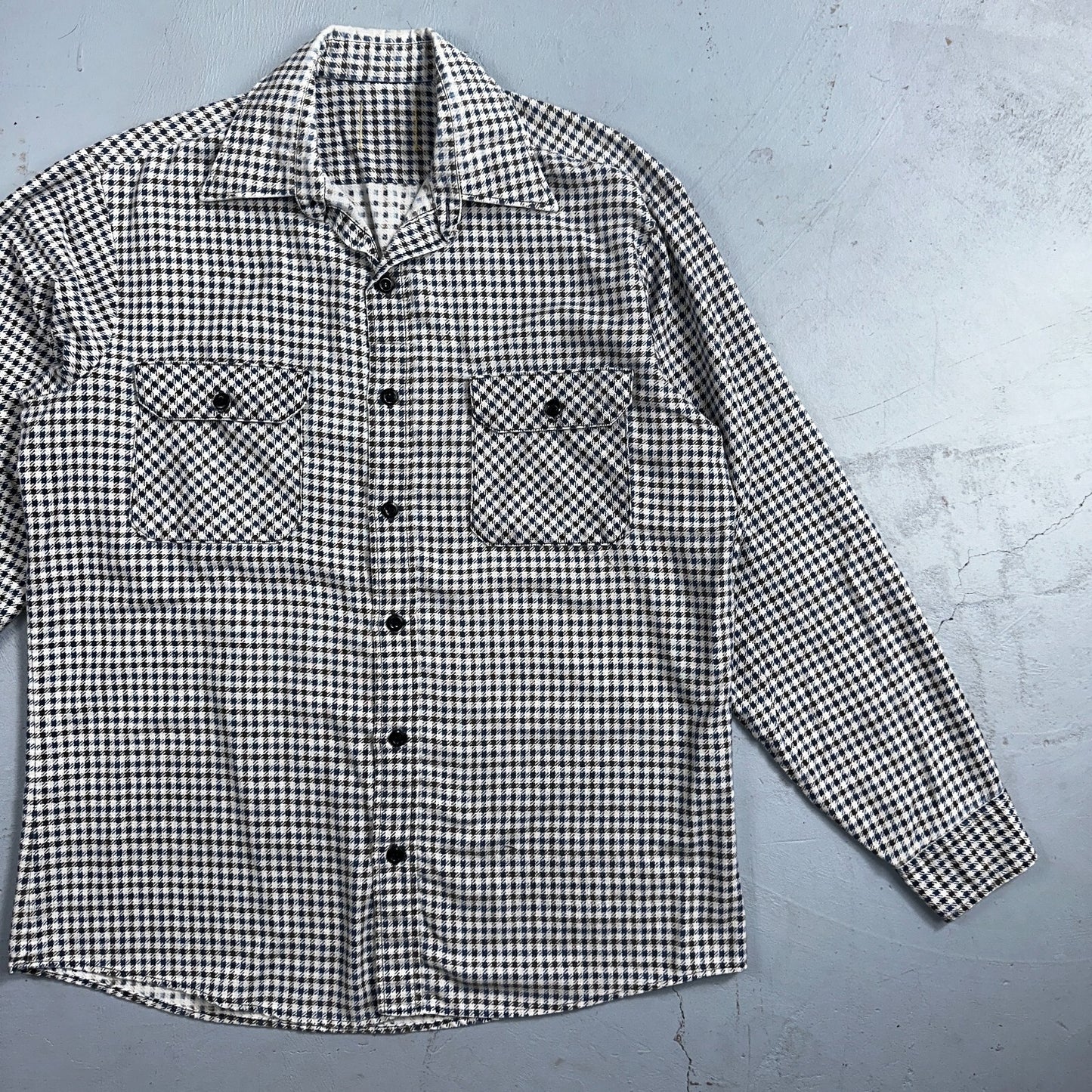 1970s Plaid Long Sleeve Striped Button Down Shirt 60s 70s Rockabilly Checker