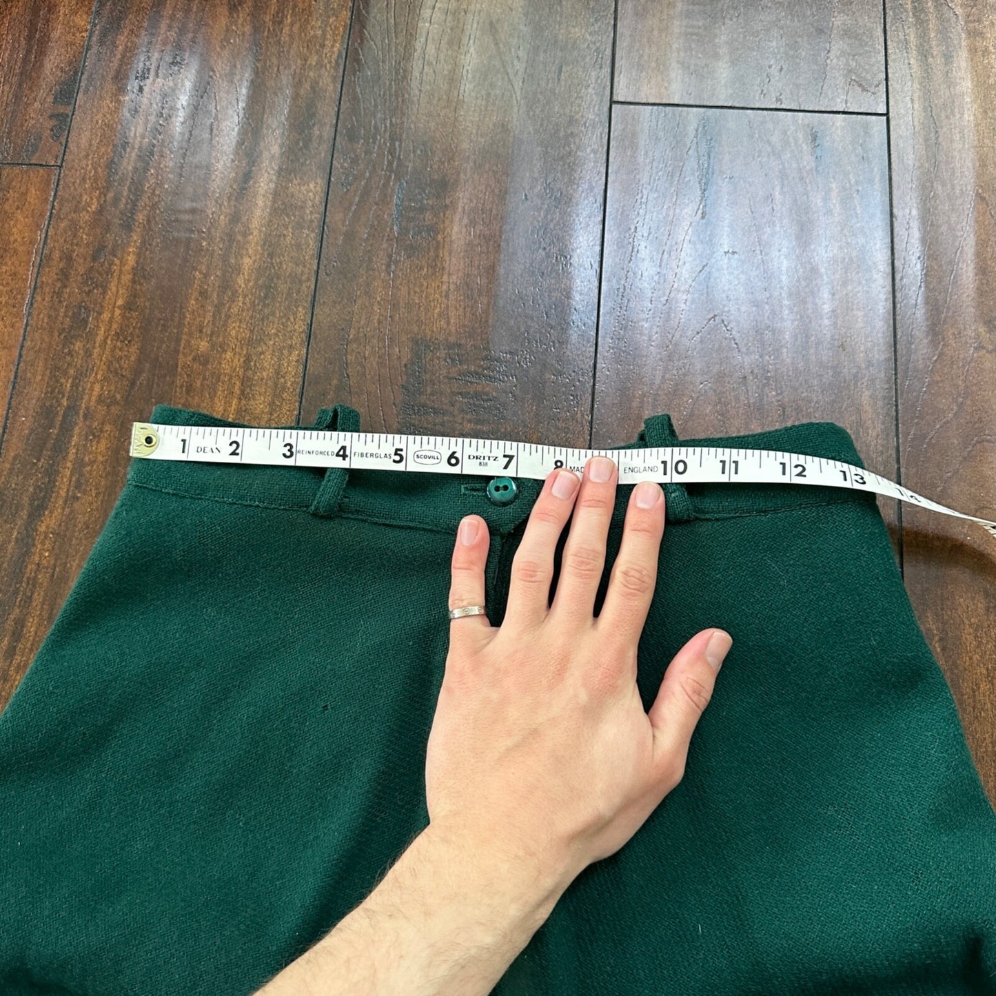 VTG 1960s Faded Green Wool Skirt Preppy Midi Knee Belt Loops 26" Waist Long 60s