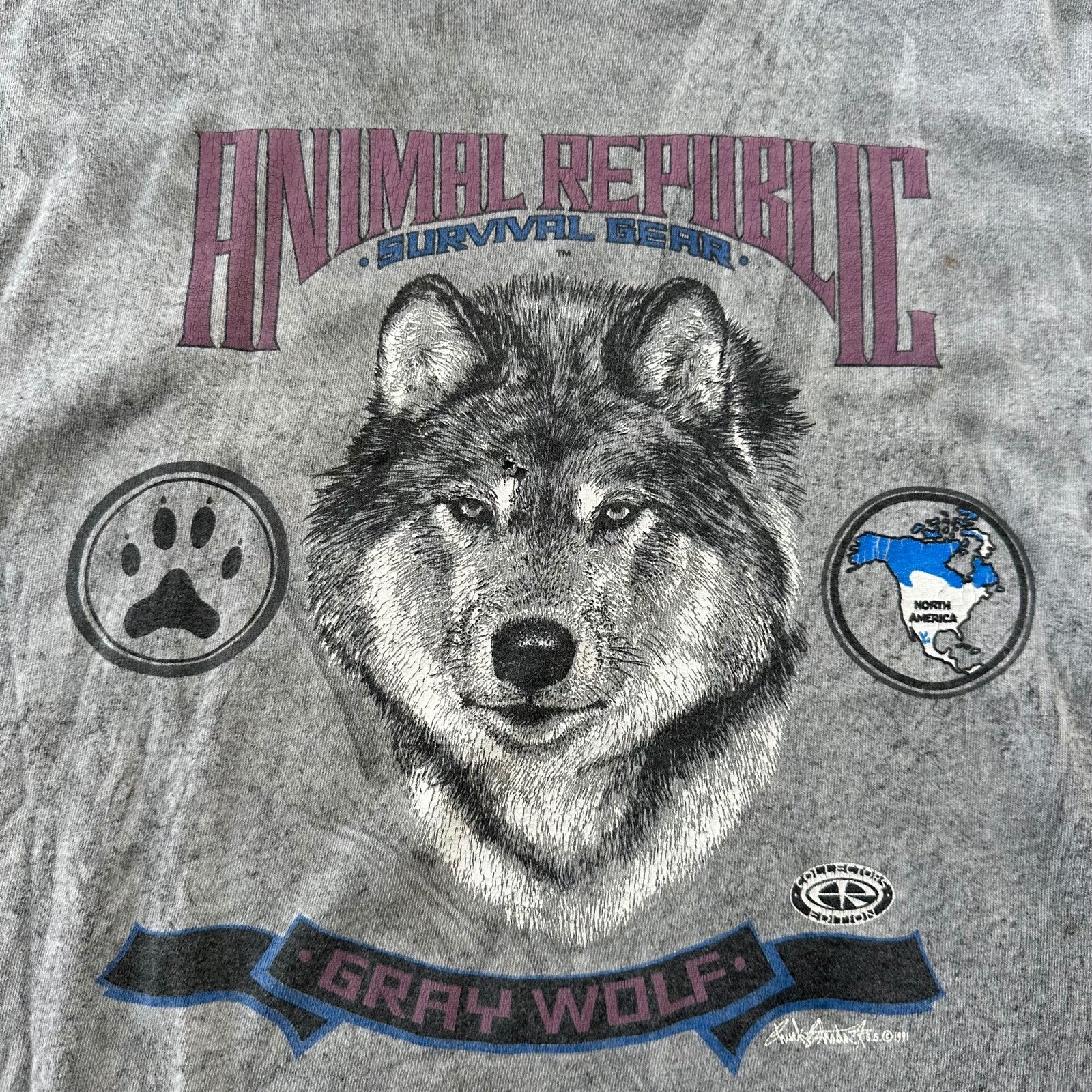 Wolf Vintage T Shirt Gray Crop 90s Single Stitch Animal Republic Lost Rap Music