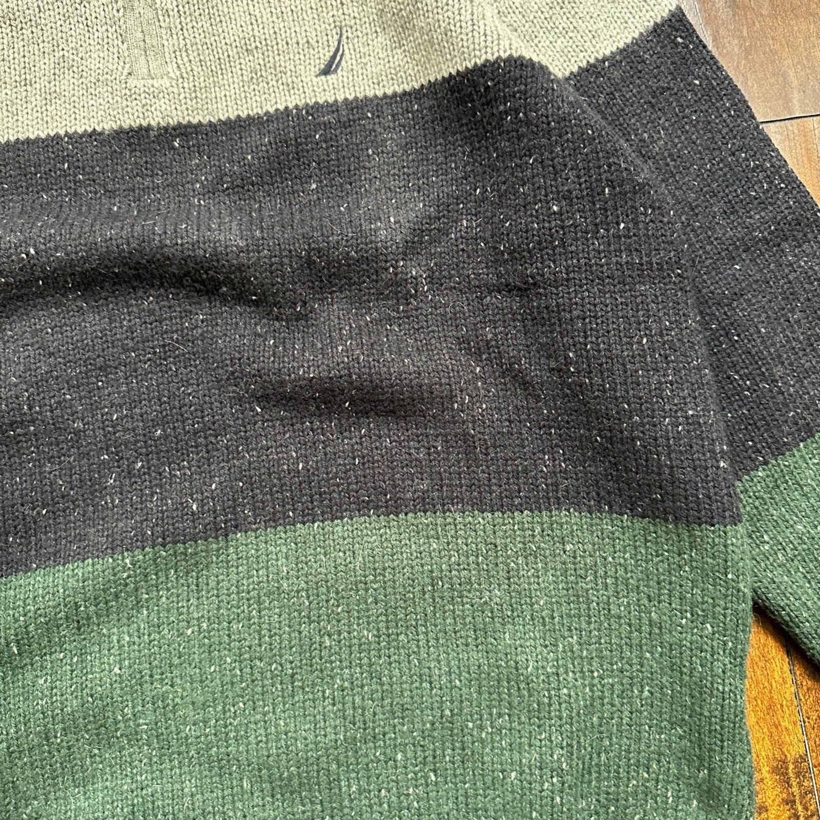 Nautica Men Wool 1/4 Zip Pullover Mock Neck Green Blue Grey Sweater M VTG