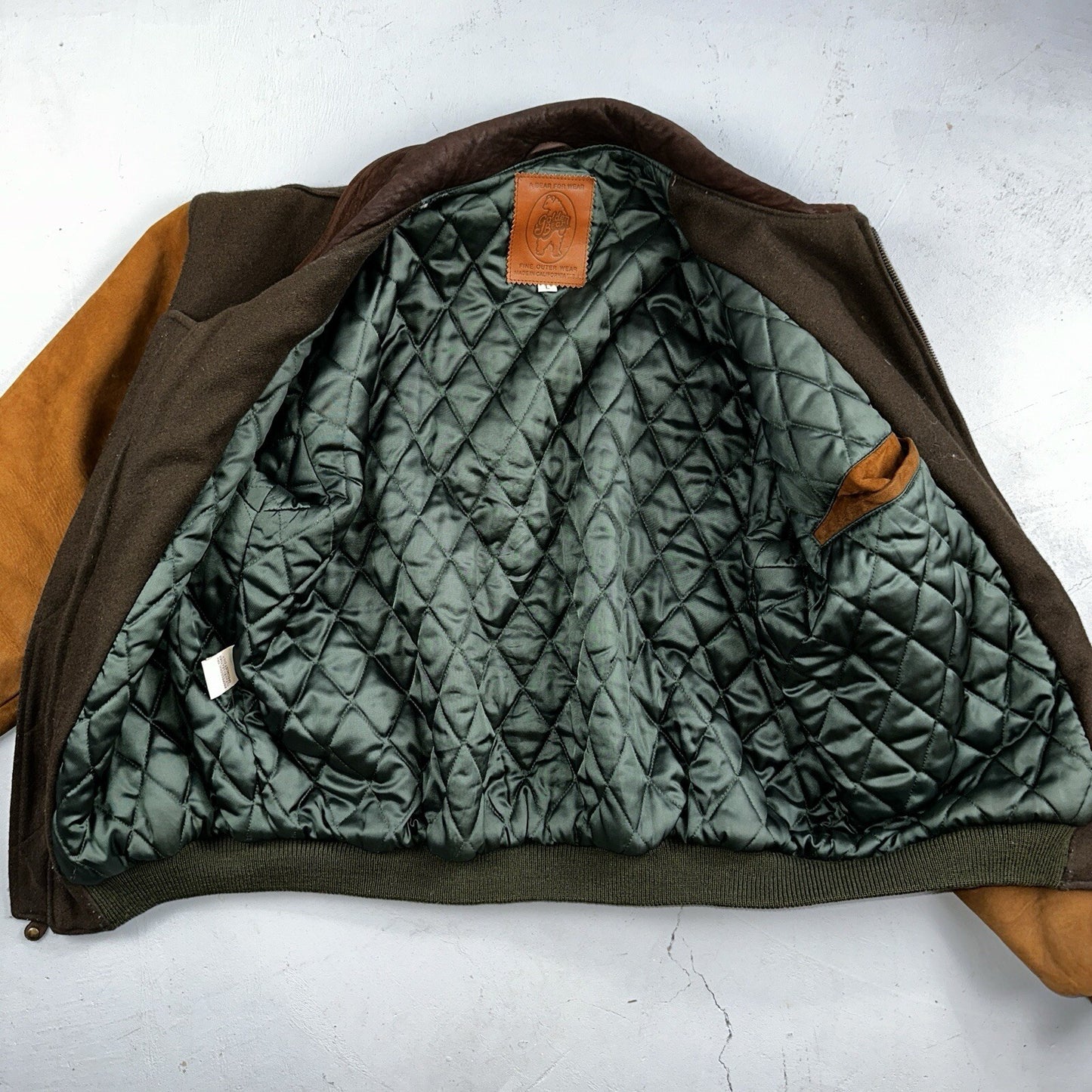 Golden Bear Vintage Leather Wool Brown Varsity Letterman Jacket L Suede