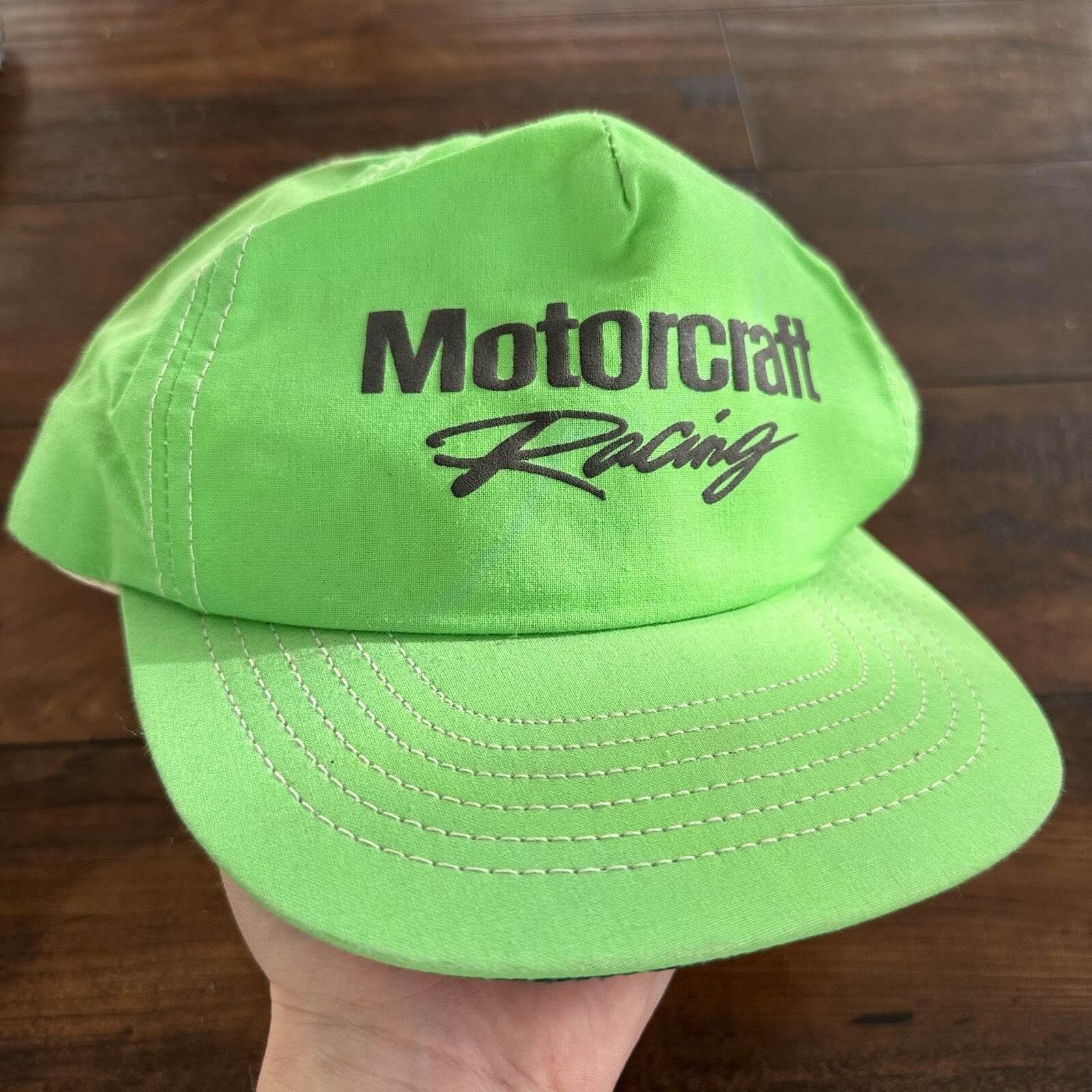 Vintage Motorcraft Racing Snapback Neon Green Hat Made in USA 80s 90s Cars Bikes