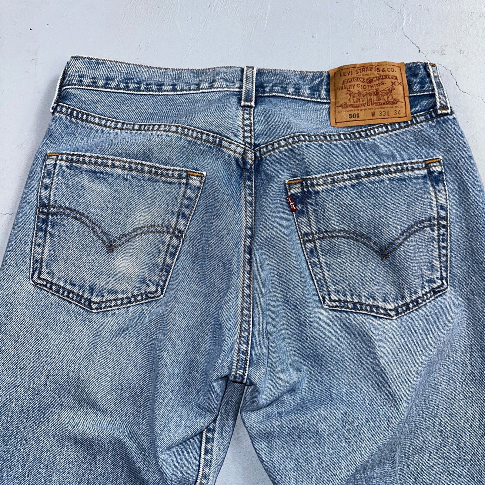 Levis 501 Vintage 90s USA XX Straight Leg Jeans Blue Light Wash 33x34 Act 31x33