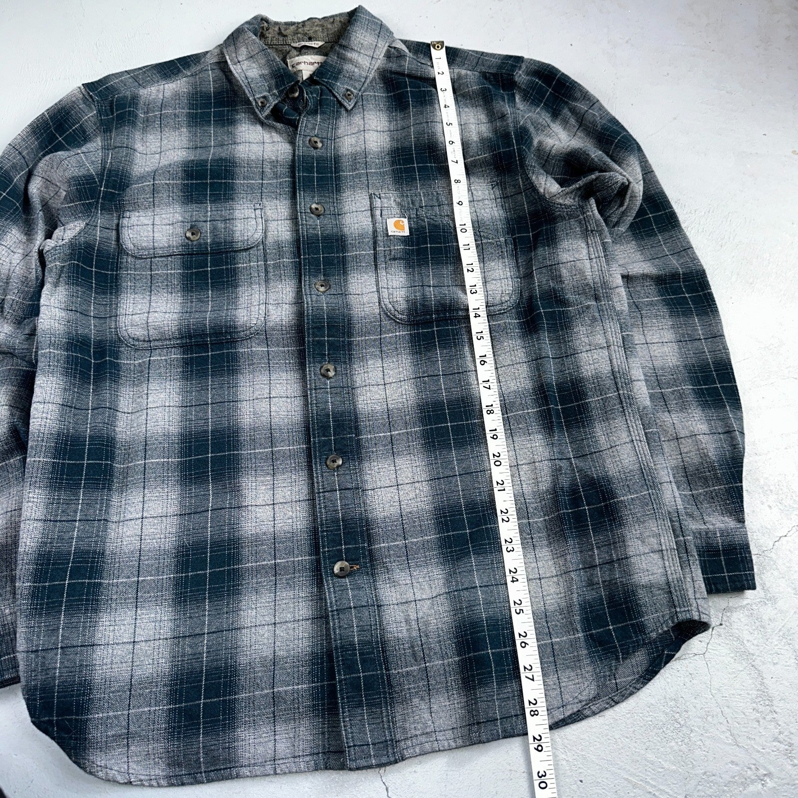 Carhartt M Regular Flannel Shirt Blue Down Grey Workwear Casual 102828 437