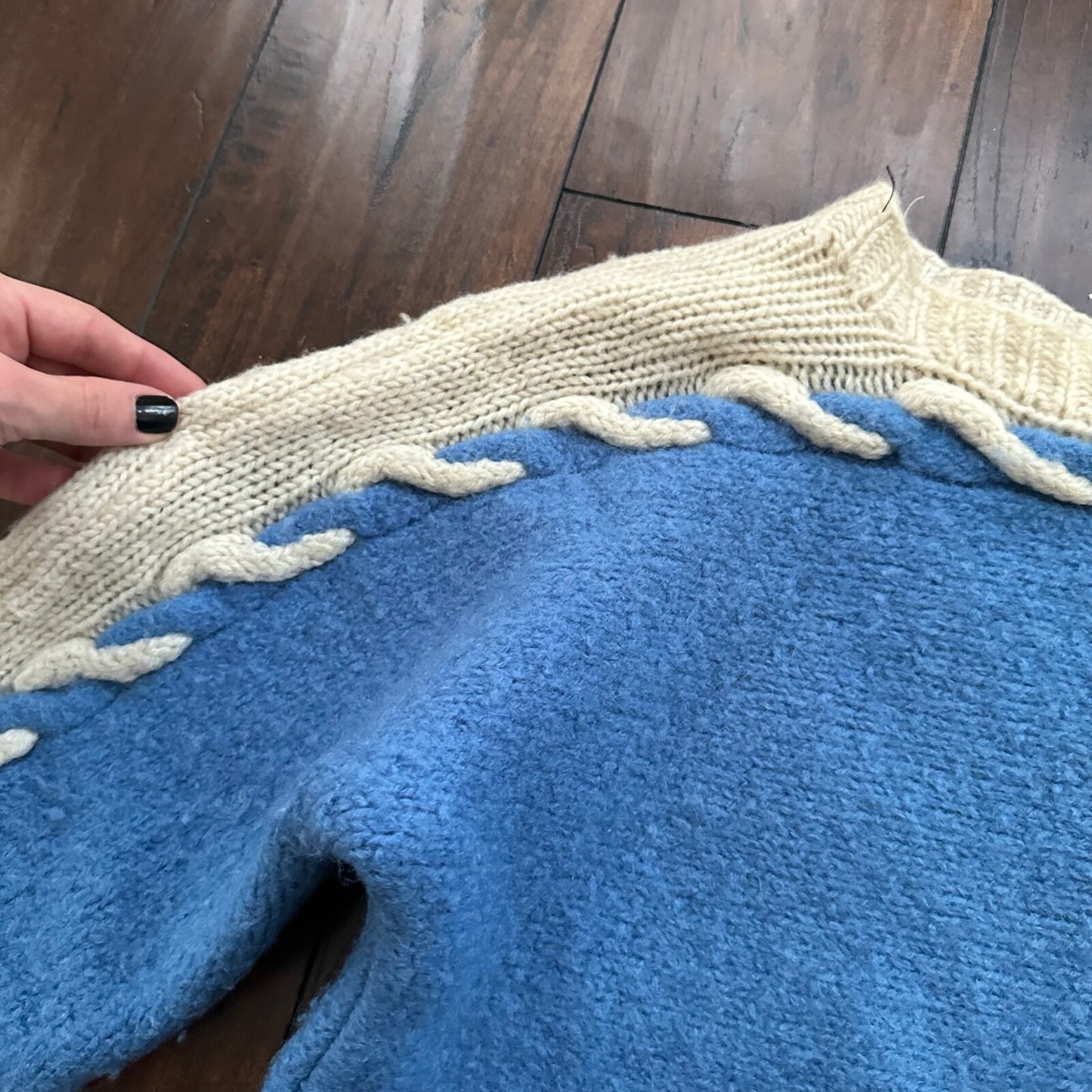 Vintage Handmade Wool Knit Sweater S Blue Pattern 1940s 1950s Rare 40s 50s WWII