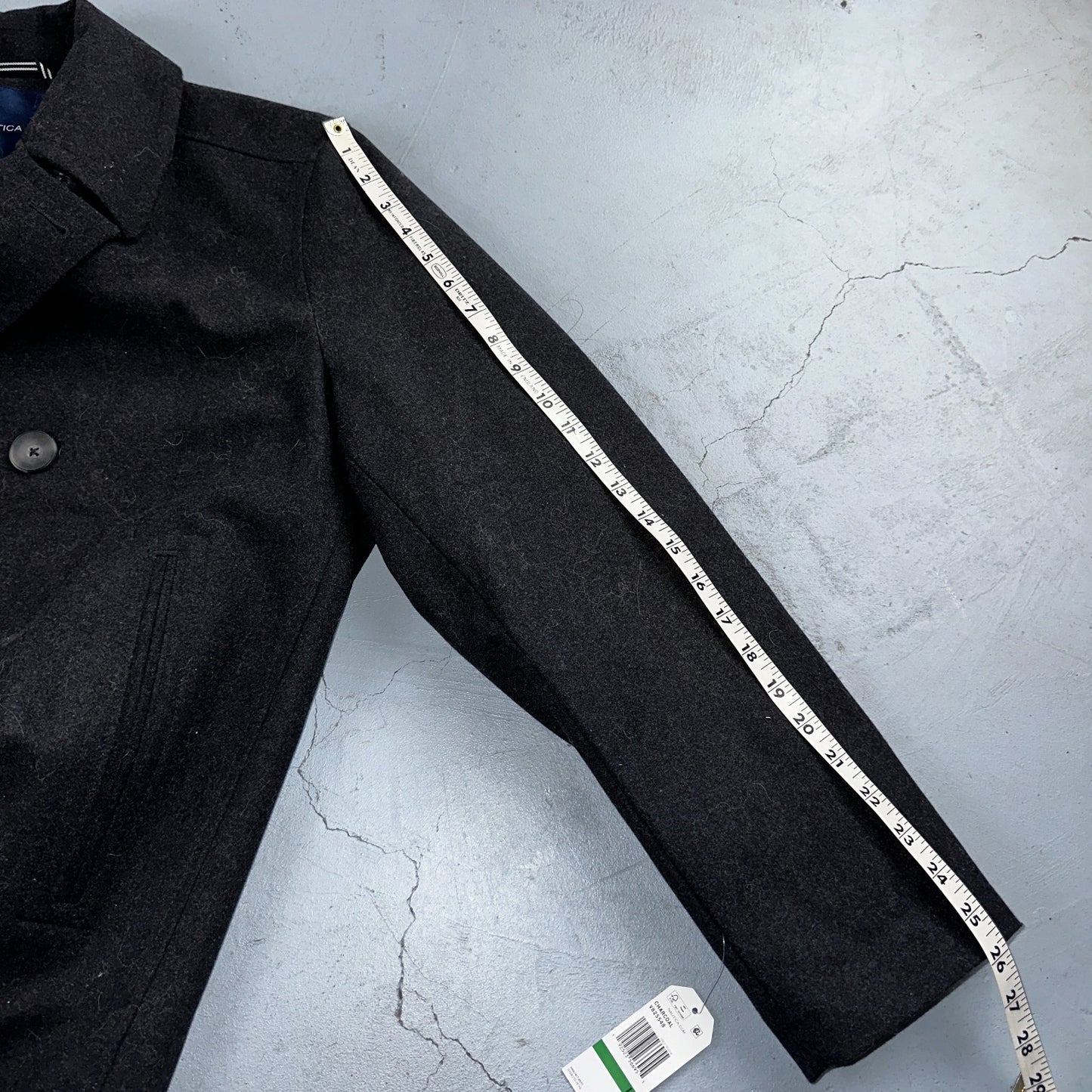 Nautica Men's Size L Double Breasted Wool Blend Collar Peacoat Black NWT $250