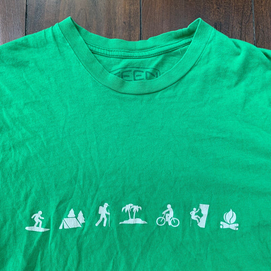 Keen Mountain Hiking Vintage Style T Shirt Green Sports Campfire Gym Recess Back