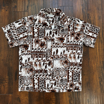 Hawaii Nei Honolulu Vintage 60s Mens L White Short Sleeve Button Down Shirt