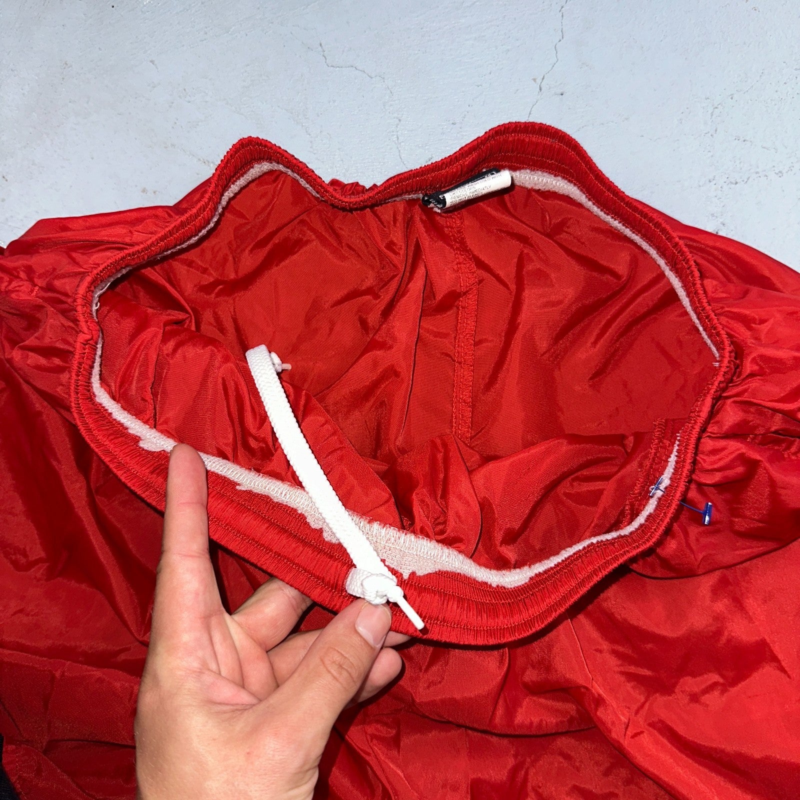 Nike Vintage Red Nylon Shorts Swoosh XL 90s Black Tag 6” Inseam Running Swim