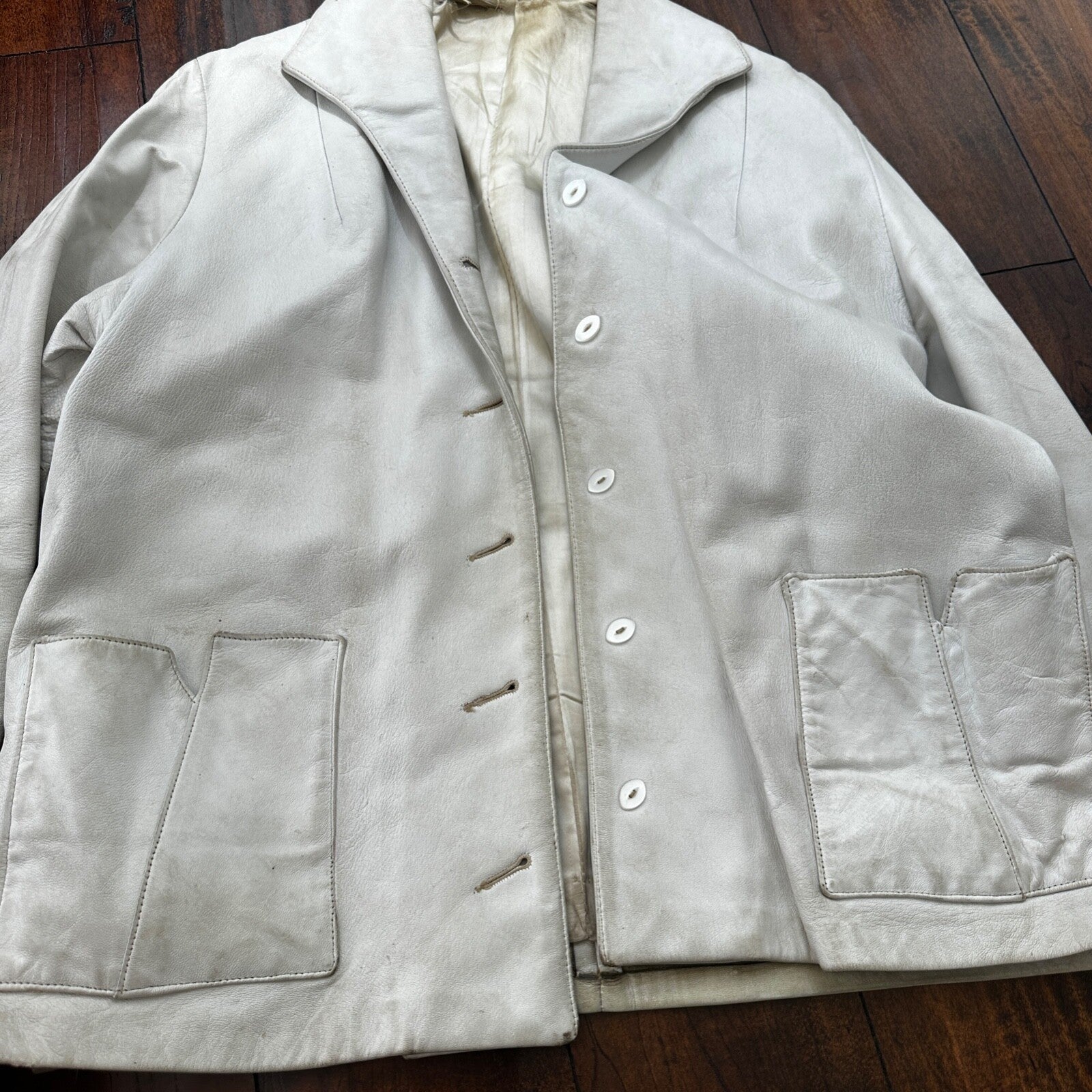 VTG White Leather Western Rancher Jacket 1960s Rockabilly Unisex 60s 50s Button