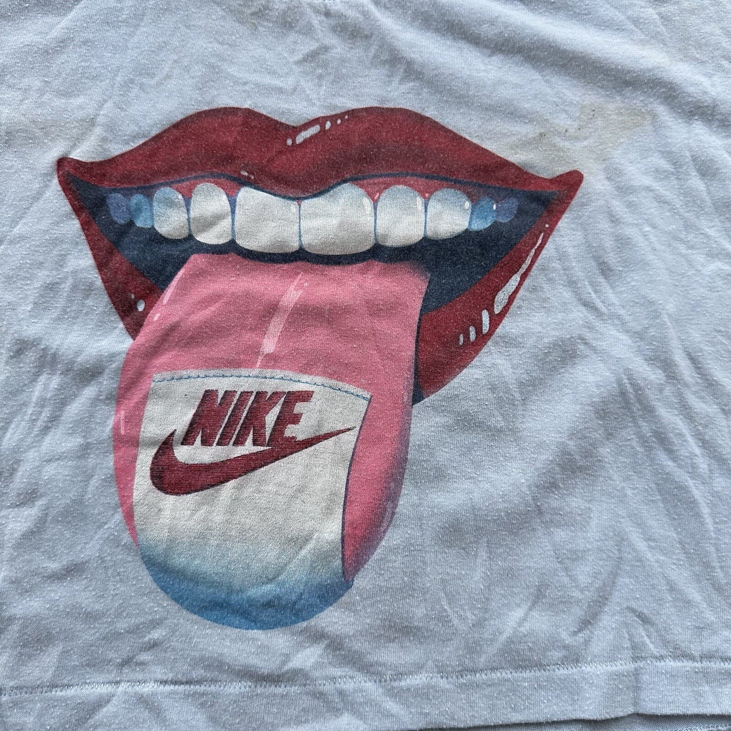 Nike Lips Vintage T Shirt 80s USA Rare Crop Grunge Skate Hot Dare Tongue Gym