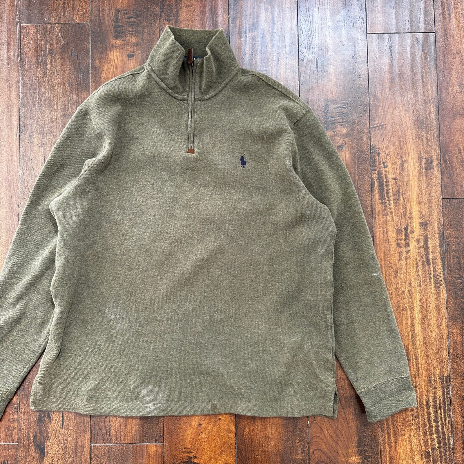 Polo Ralph Lauren Men's Quarter Zip Pullover Sweater Army Green Olive Y2K Size L