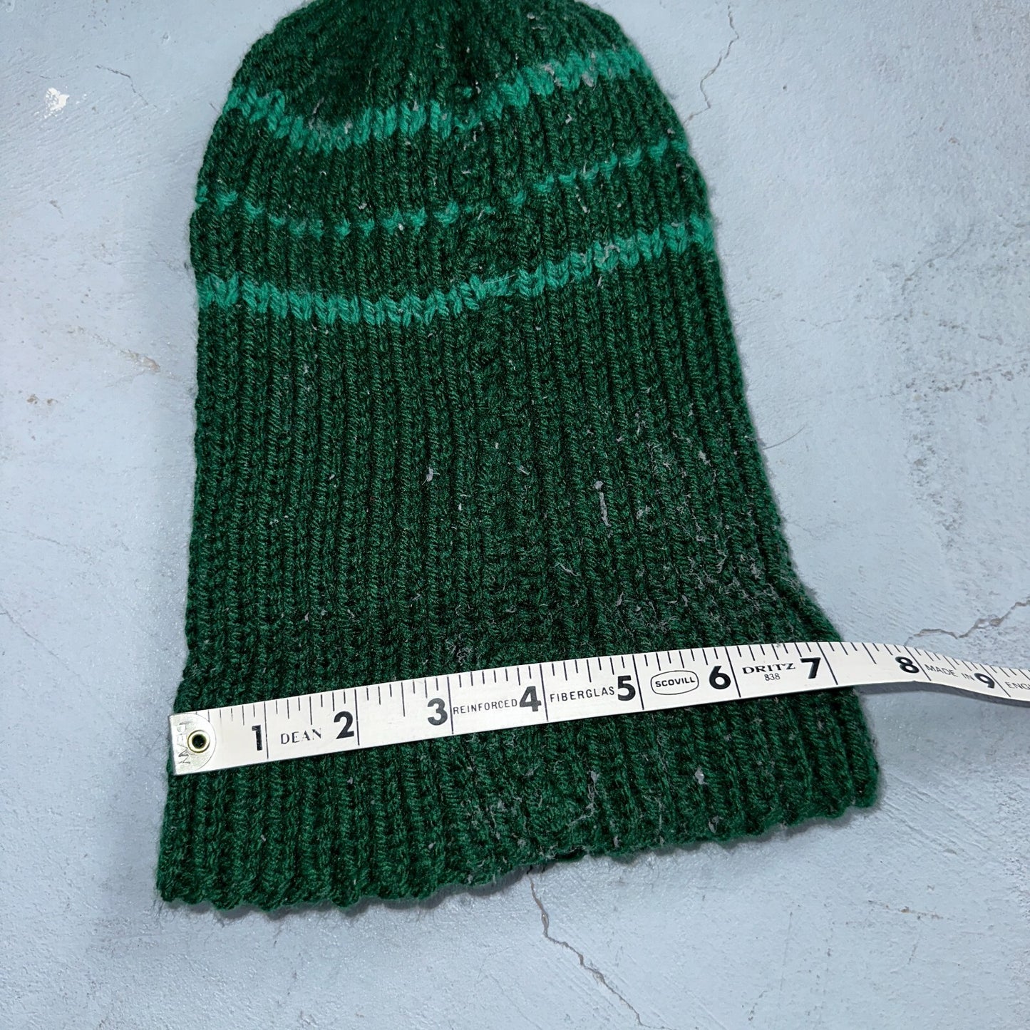 VTG 70s Wool Hand Knit Winter Beanie Hat OSFM Rockabilly Warm Grunge Basic Green
