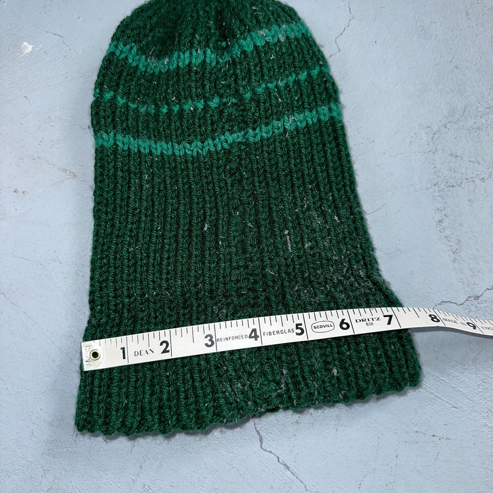 VTG 70s Wool Hand Knit Winter Beanie Hat OSFM Rockabilly Warm Grunge Basic Green
