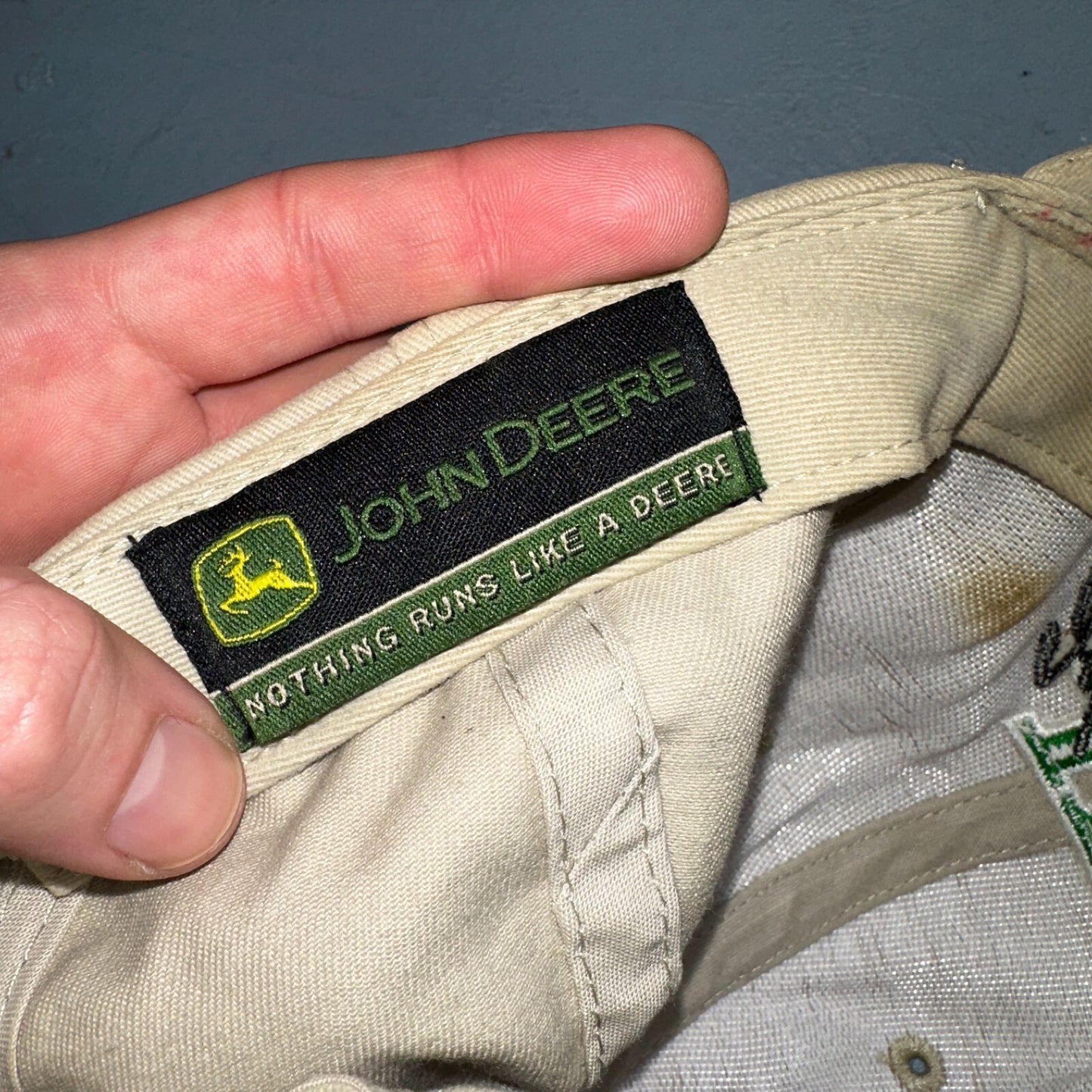 John Deere VTG Hat Cap Snapback Yellow Stained Tractor Fun Farmer Used