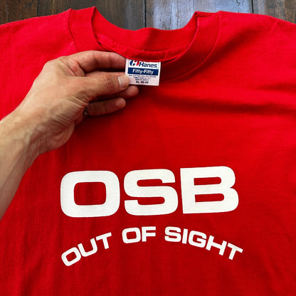 OSB Funny Vintage T Shirt Out Of Sight Quite Shy Construction Humor Hanes Red 80