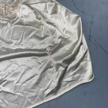 Vintage 1970s Lingerie Slip Dress Sleepwear Full Sweep Nightgown Lace 70s Crop