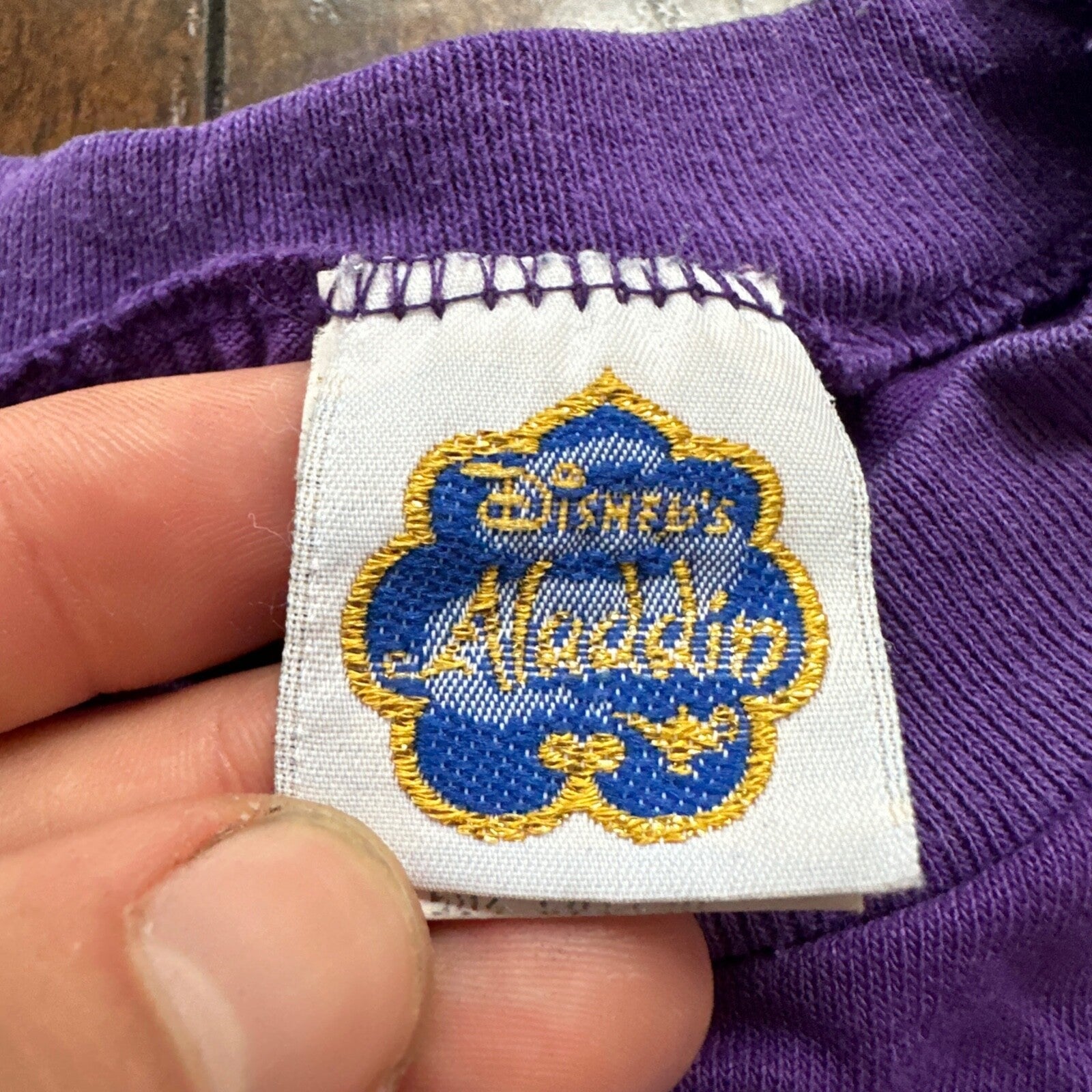 Aladdin Genie Purple AOP Vintage T Shirt 90s Single Stitch Kids Medium Disney