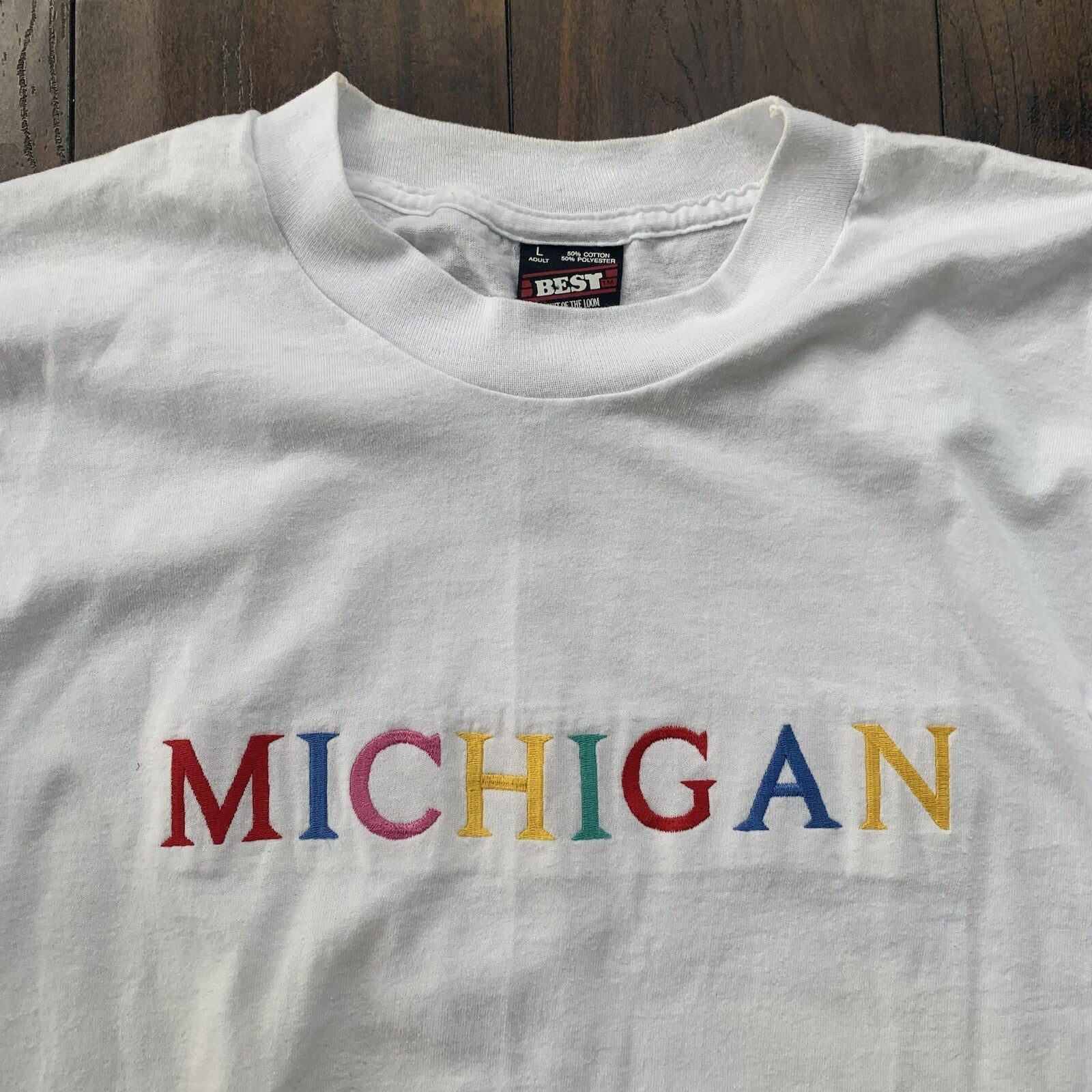 Michigan Vintage T Shirt 90s White FOTL Single Stitch Embroidery Rap Music Cool