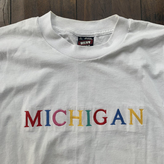 Michigan Vintage T Shirt 90s White FOTL Single Stitch Embroidery Rap Music Cool