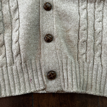VTG 70s Tan Beige Wool Dave Marr Grandpa Cardigan Sweater Rockabilly L USA