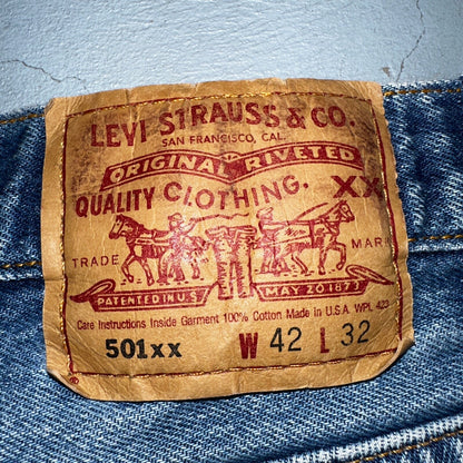 Levis 501 Vintage 90s USA XX Straight Leg Jeans Blue Med Wash 42x32 Act 38x27