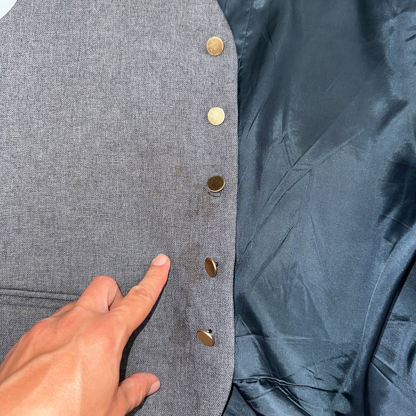 VTG Mens 2 PC Suit 44L Jacket Coat Vest Gray Levis Panatela Wool 80s