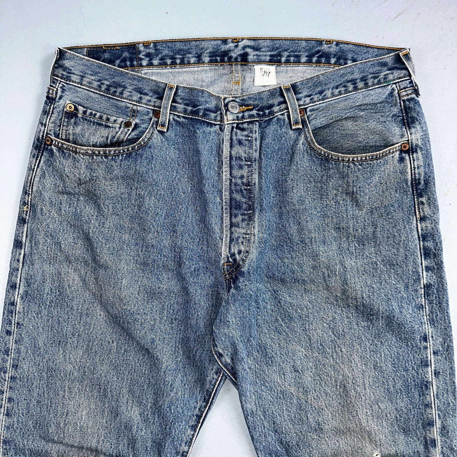 Levis 501 Vintage 90s Mexico Straight Leg Jeans Blue Light Wash 38x30 Act 37x31