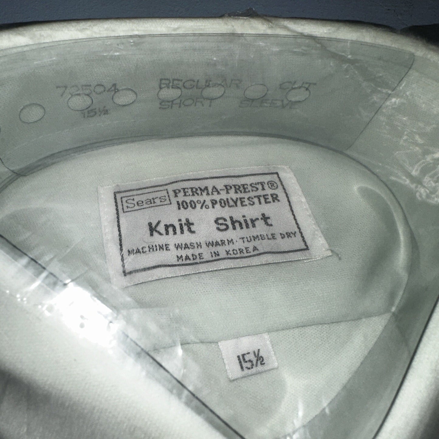 Vintage 1970's Sears Perma-Prest Green Dress Casual Knit Long Sleeve Polo Shirt