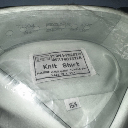 Vintage 1970's Sears Perma-Prest Green Dress Casual Knit Long Sleeve Polo Shirt