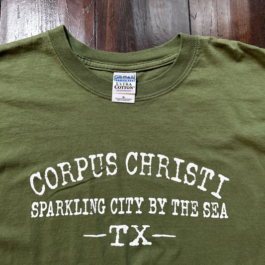 Corpus Christi Texas Cowboy Vintage T Shirt Green Y2K Sea Travel USA America