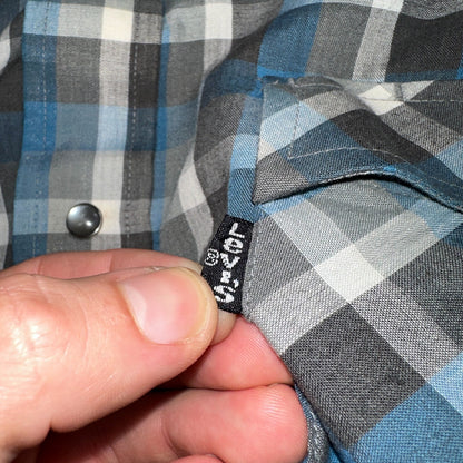 Levis VTG 1980s Pearl Snap Button Shirt Mens L Plaid 80s Cowboy Shirt Korea LS