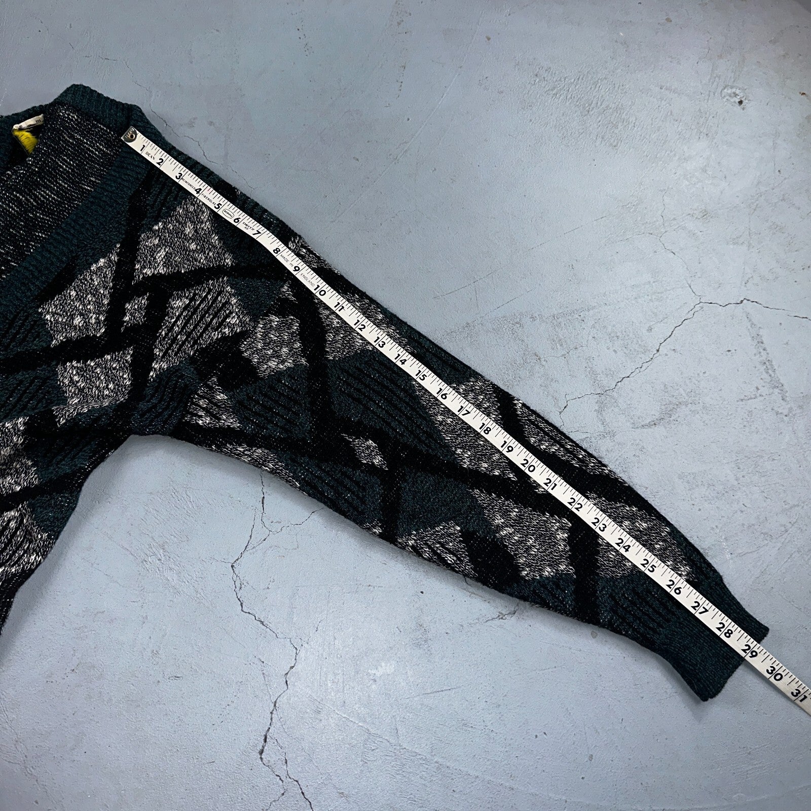 Vintage Le Tigre Mens Sweater M Blue Geometric Cardigan Grandpa 90s Cozy Aztec