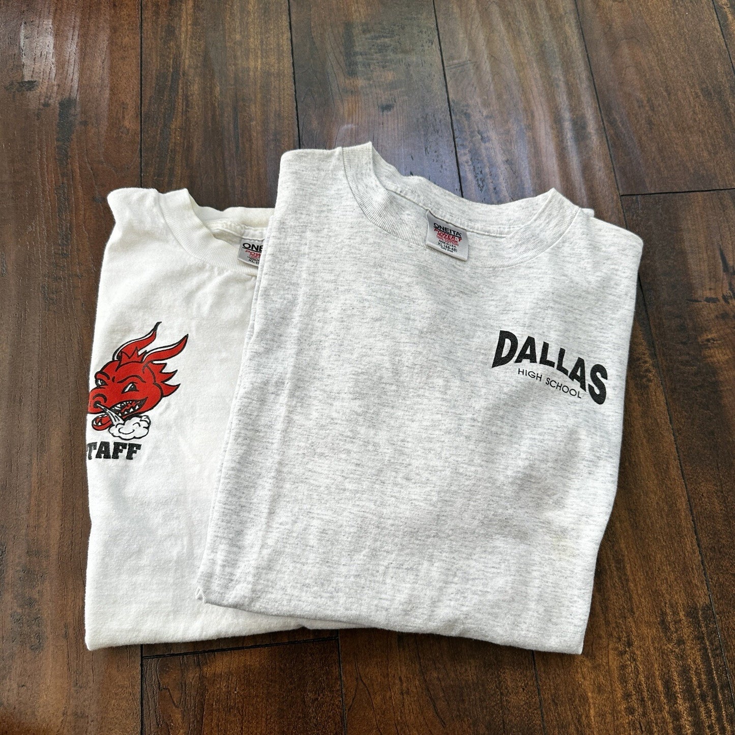 Oneita 90s Lot 2 Vintage T Shirt Dallas Oregon Dragons Basic White Grey Rap