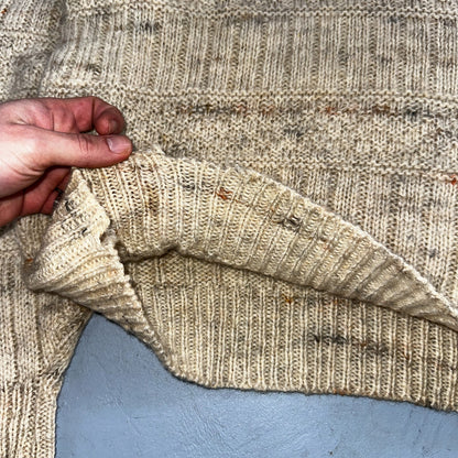 Pendleton VTG Womens V Neck Pullover Wool Sweater Ivory 1970s 70s L Fisherman