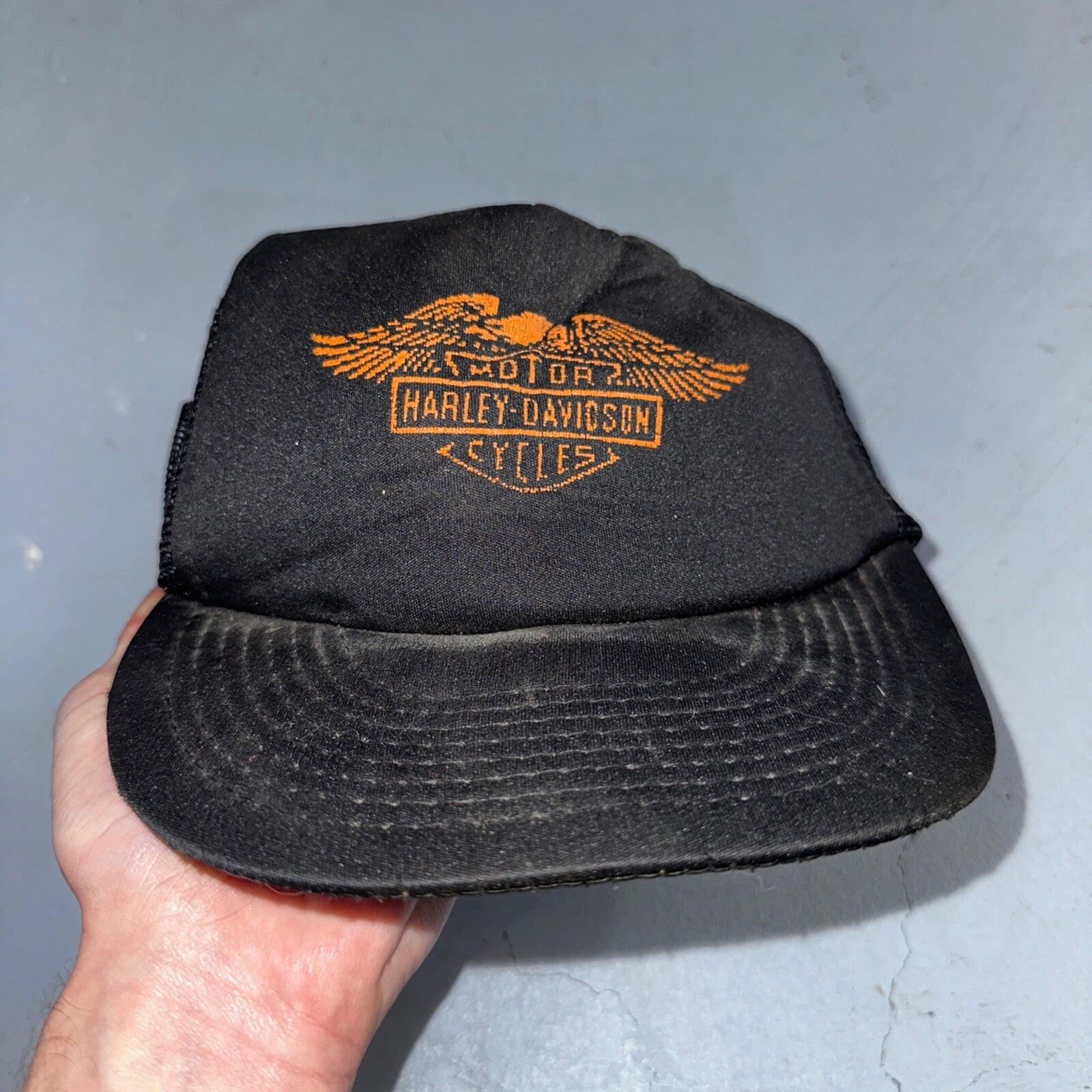 Vintage 1980’s Harley Davidson Motorcycles Snapback Foam Trucker Hat USED HEAVY