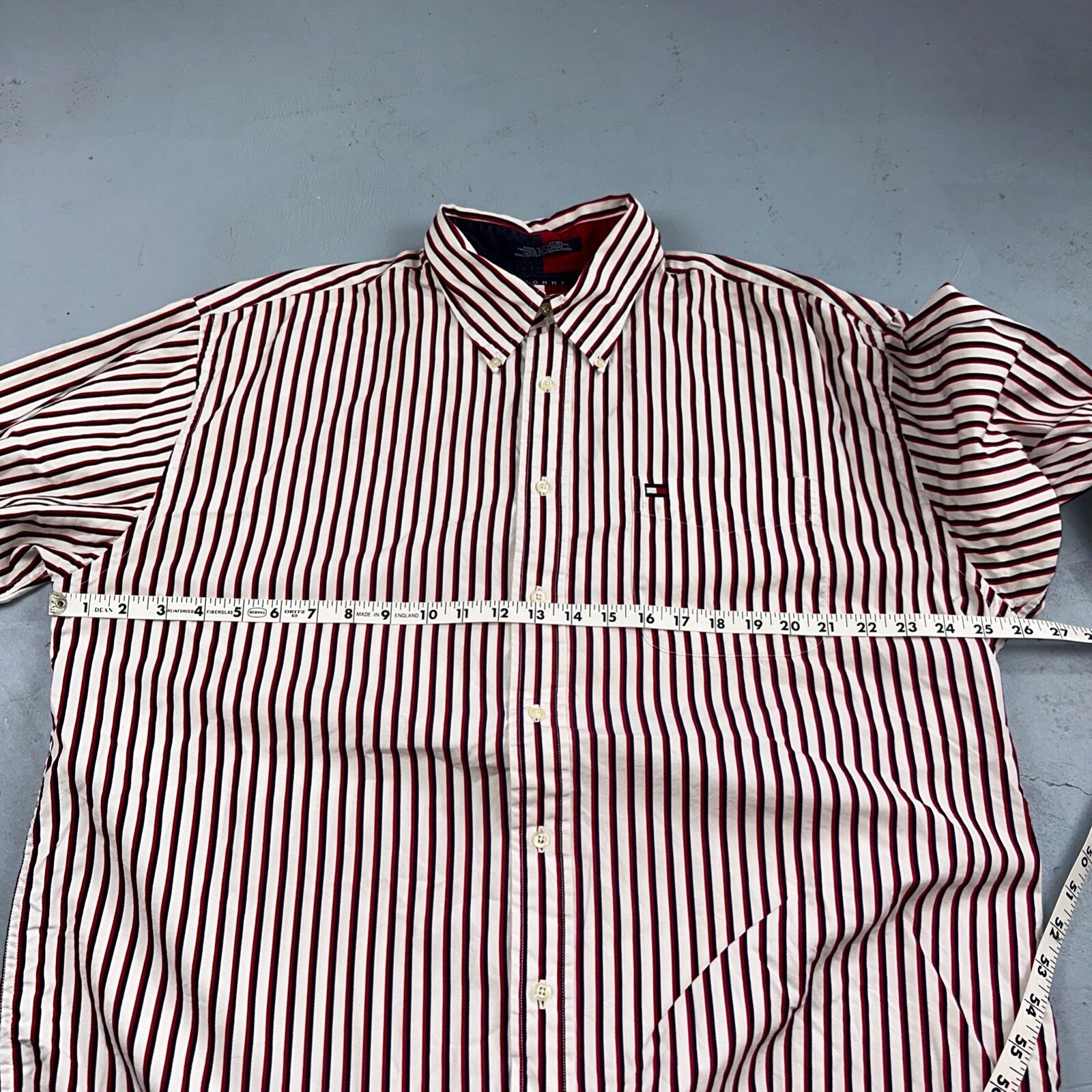 Tommy Hilfiger Vintage Mens XL Red Blue Striped Long Sleeve Button Down Shirt