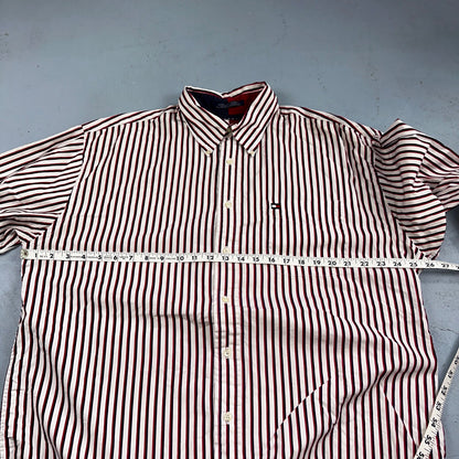 Tommy Hilfiger Vintage Mens XL Red Blue Striped Long Sleeve Button Down Shirt