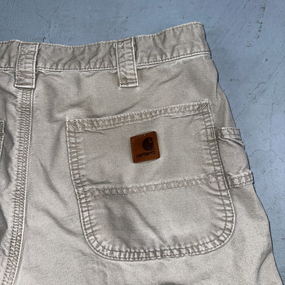 Carhartt B147 Shorts Mens 34 Tan Canvas Carpenter Cargo Work Worn Tan khaki
