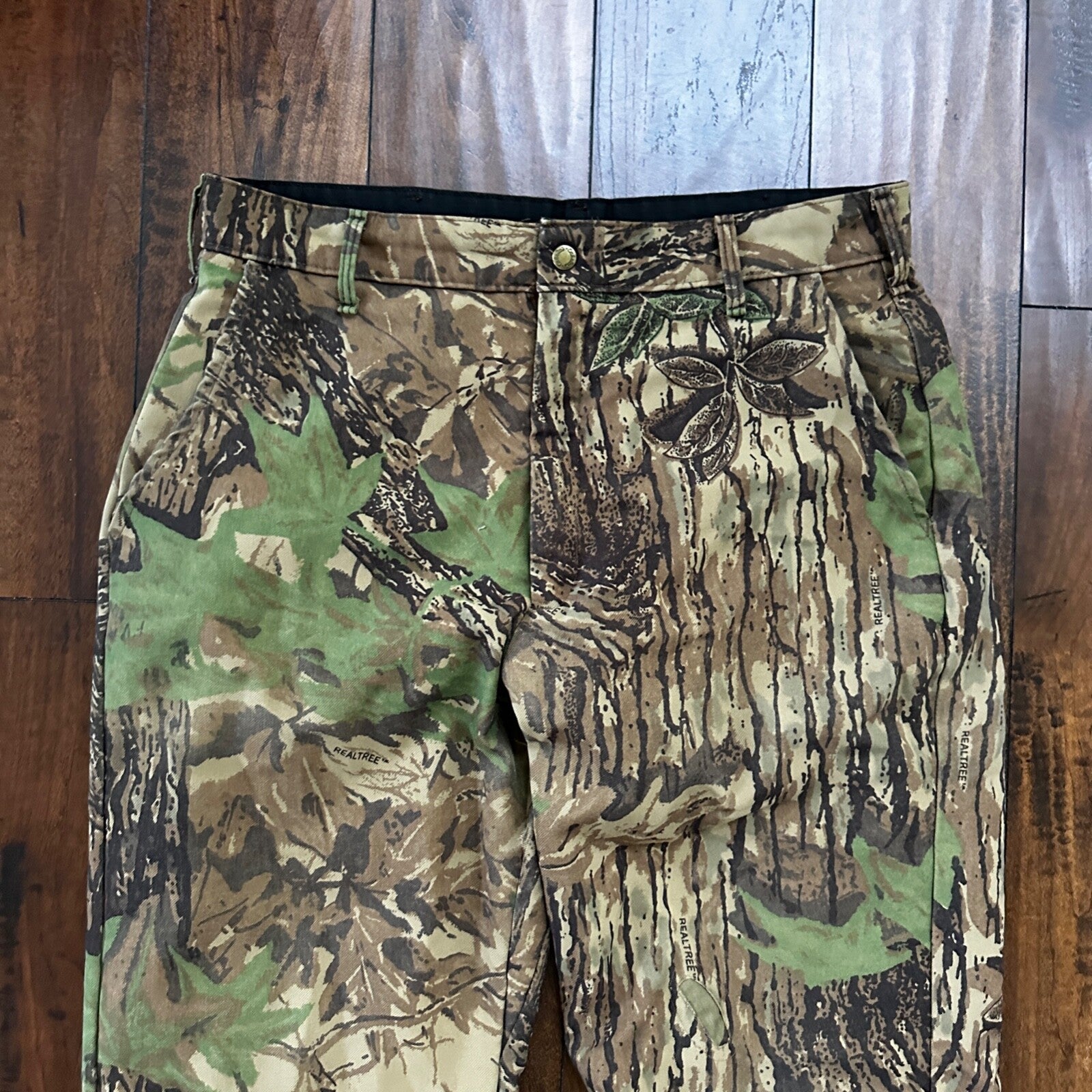 VTG 90s Cabela's Realtree Camo Fleece Pants Cargo Pocket 35x28 Made in the USA