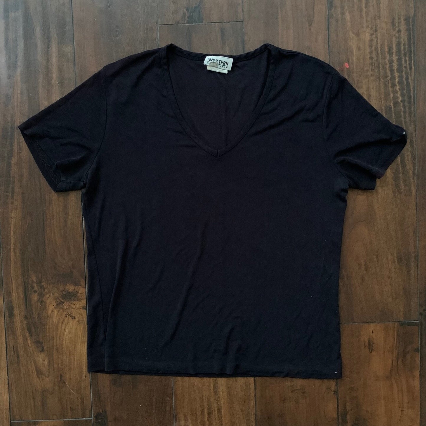 Vintage Western Collection Women's L Black Shirt Top Tunic V-Neck 80s 90s