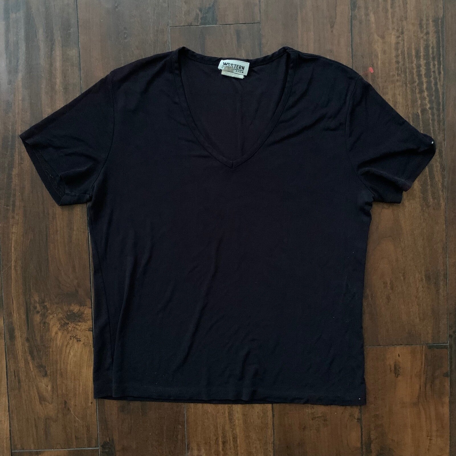 Vintage Western Collection Women's L Black Shirt Top Tunic V-Neck 80s 90s