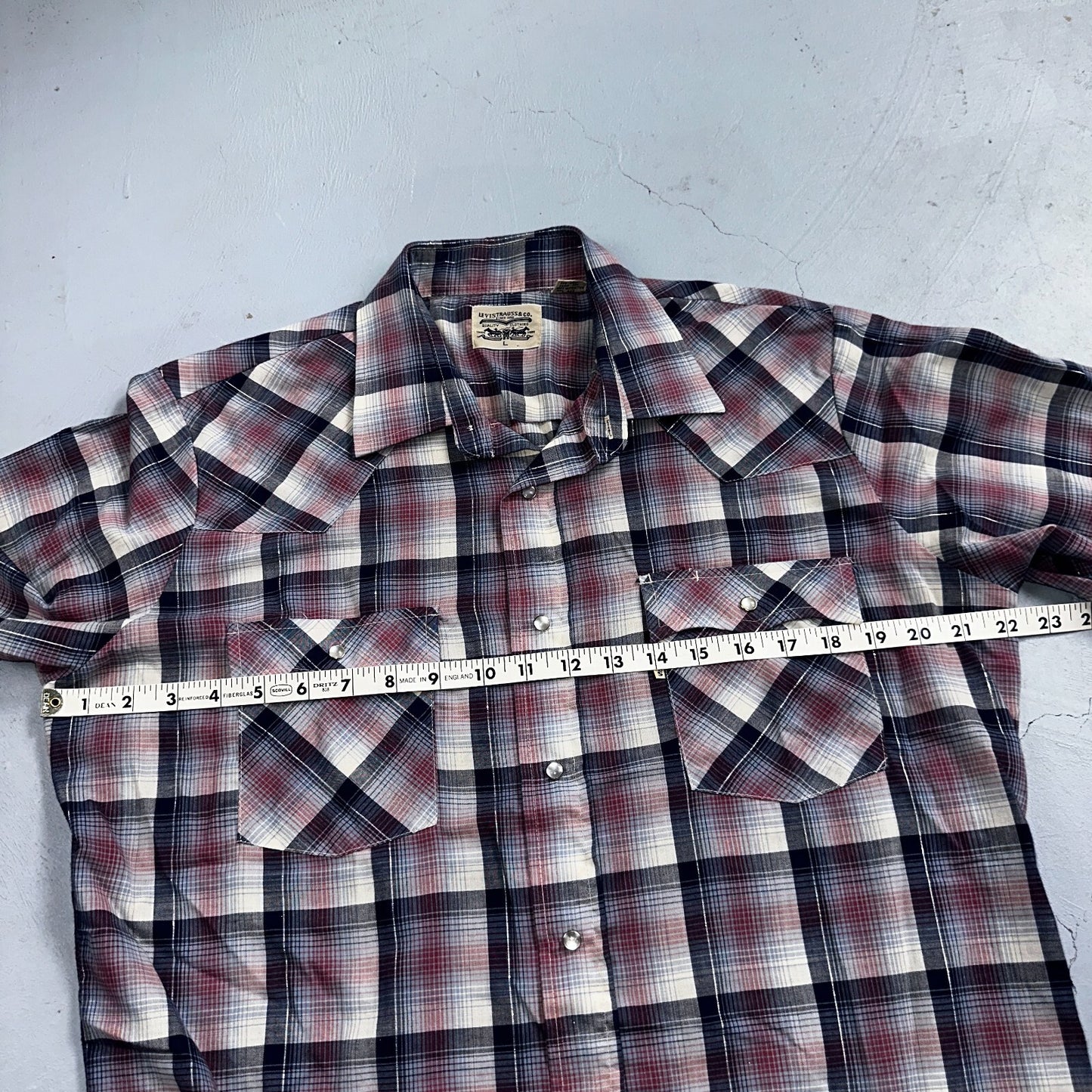 Levis VTG 1980s Pearl Snap Button Shirt Mens L Plaid 80s Cowboy Shirt Korea SS