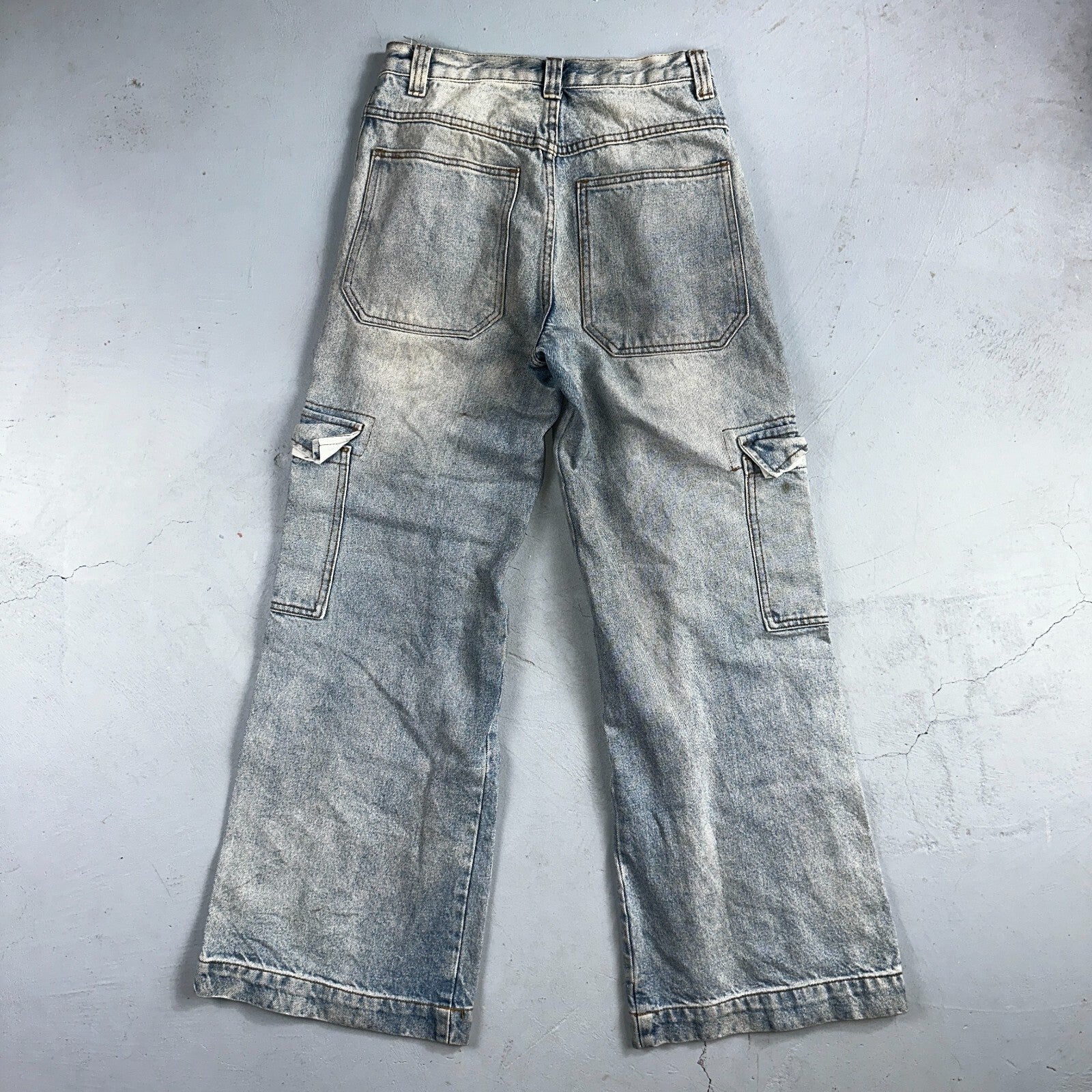 J Galt Jeans Womens Wide Leg Blue Cargo Denim Cotton Light Wash 27x30 Small