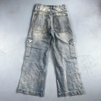 J Galt Jeans Womens Wide Leg Blue Cargo Denim Cotton Light Wash 27x30 Small