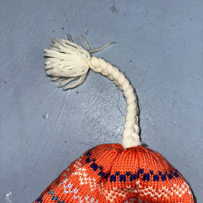 Vintage Snowy River Woolens Earflap Hat Orange Knit Ski Beanie USA Made Peach