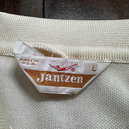 Vintage Jantzen Classic Look White Polo Shirt Single Stitch Size L 1970s 70s
