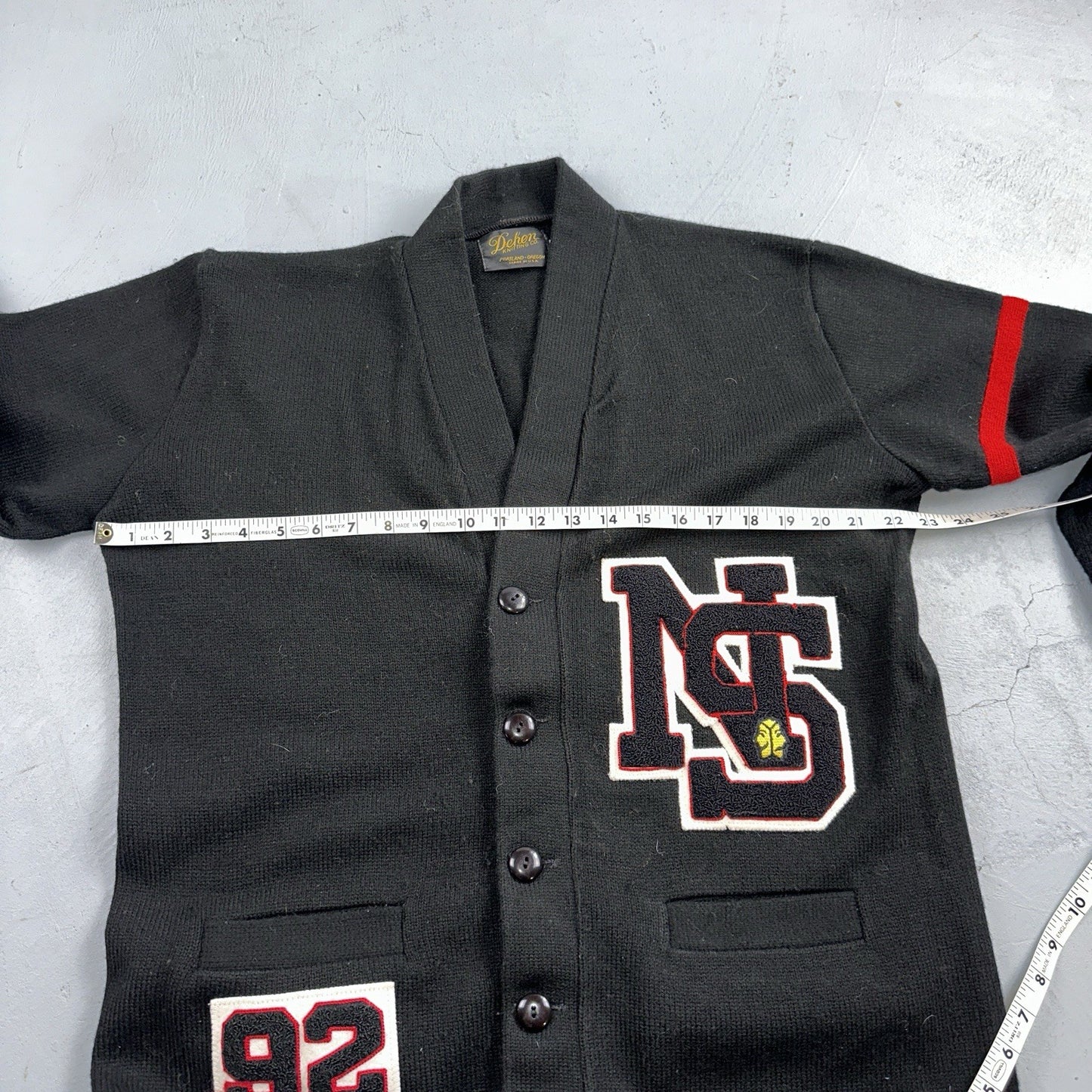 Vintage 1990s Dehen Varsity Letterman Cardigan Sweater Size 44 Black 1992 NS