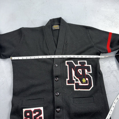 Vintage 1990s Dehen Varsity Letterman Cardigan Sweater Size 44 Black 1992 NS